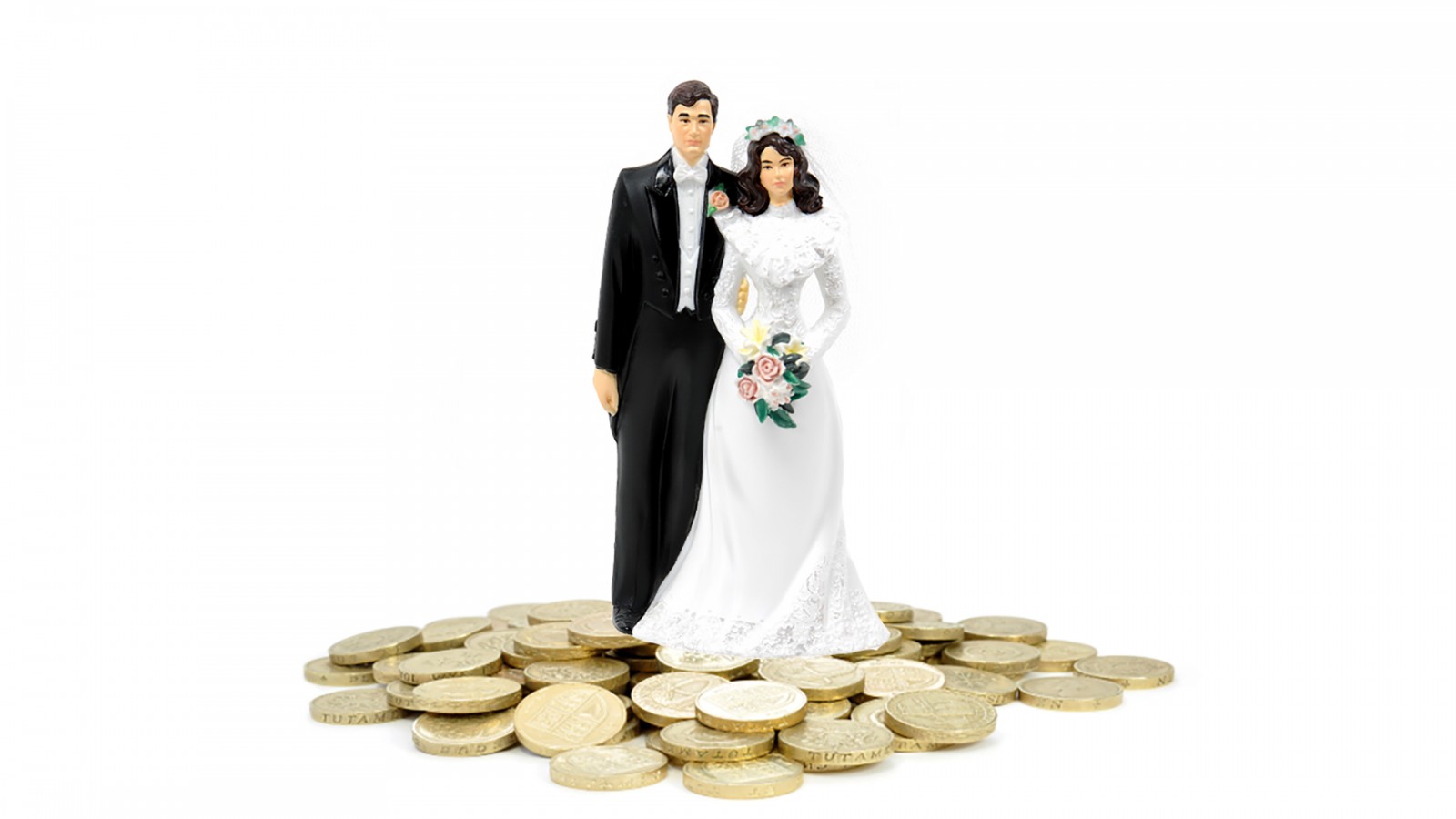 wedding couple standing on money